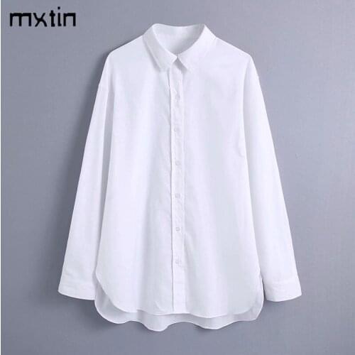 MXTIN 2021 Women Spring Vintage Solid Single Breasted Flax Blouses Fashion Lapel Collar Long Sleeve Female Shirts Casual Tops