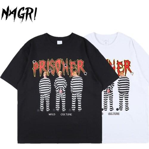 NAGRI T Shirts For Men Casual O-neck Streetwear Summer Short Sleeve Letter Graphic Printed Hip Hop Black Tee Shirt