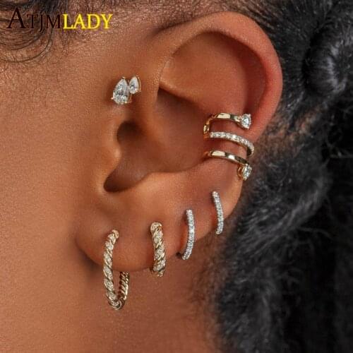 New Arrive European Fashion Women Jewelry Silver Gold Color 20mm 32mm Huggie Paved Sparking Clear CZ Twist Band Hoop Earring