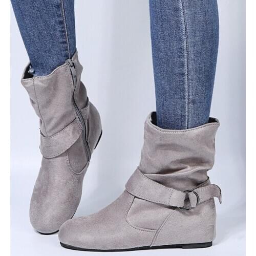 New Women Winter Boots Zipper Low Square Heel Ankle Boots Round Toe Booties Ladies Fur Plush Zapatos Mujer Vintage Boots