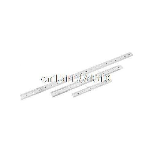 Office Silver Tone 15cm 30cm 50cm Measuring Dual Side Straight Ruler 3 in 1