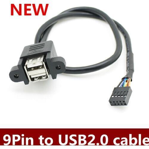 Wholesale 50pcs/lot 9 pin to USB2.0 connecting line motherboard with screw holes 9Pin to USB2.0 two port line FREE SHIPPING