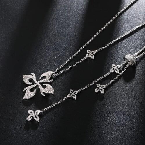 Elegant Luxury Leaf Pendant Necklace For Women New Jewelry Shiny Fancy Full Zircon Chain Long Necklace Bijoux Zk30