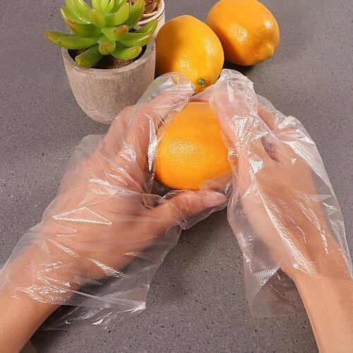 200PCS Thicken Disposable Clear Gloves Food One-off Plastic Gloves Restaurant Cleaning Kitchen Cooking BBQ Food Gloves Supplies