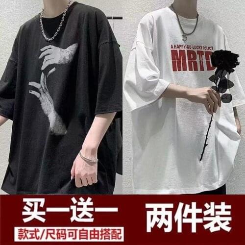 Wind short-sleeved t-shirt mens summer big size ins on the clothes couple Korean version of the trend loose five-sleeve men