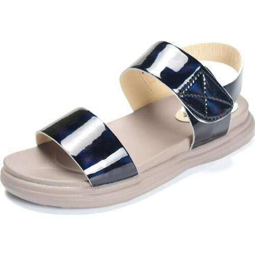 Summer Girls Shoes PU Bright Leather Girls Sandals Soft Sequined Children Barefoot Shoes Single Band Kids Girl Sandal Footwear