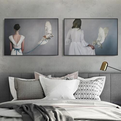 Modern Woman In White Dress Canvas Painting Posters Print Unique Minimalist Decor Wall Art Pictures For Living Room Bedroom Cafe