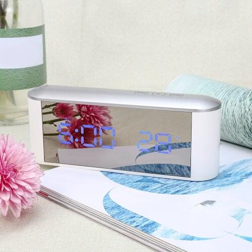 LED Digital Alarm Clock Mirror Thermometer Night Light USB Cable Electronic Snooze Backlight Desktop Digital Table Clocks Watch