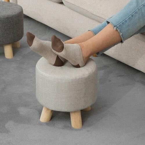 High Resilience Sponge Home Stool Round Ottoman Footstools Living Room Chair Seat With Removable Linen Cover