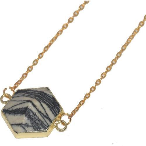 Fashion Jewelry hexagonal stone connector chain necklace femme 2019 Marble Zebra stone Pendant long necklace men