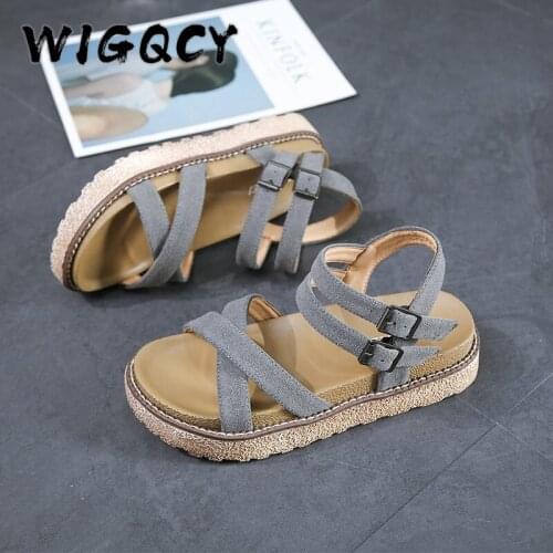 PU Leather Casual flat sandals women 2019 Summer shoes women Concise Peep Toe Slip-On sandals Hollow gladiator sandals women