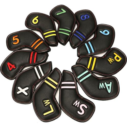 Golf Iron Headcover with Rainbow Color Number Tag PU Leather Golf Clubs Protector covers 11pcs /Set Extended Edition