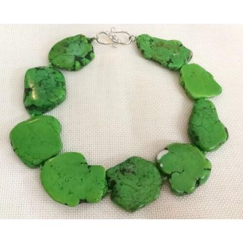 35cm 14inch Woman Fashion jewelry 25x35mm Bright Deep Green Stone huge Baroque beads handmade Choker Necklace gift