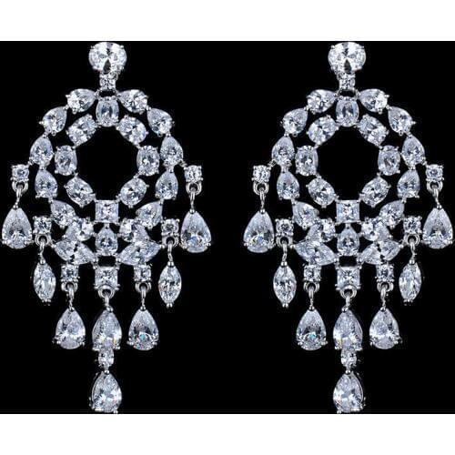 YAN MEI Christmas Gift Top AAA CZ Paved Peacock Tail Christmas Big Dangle Earrings For Women GLE4634-1549