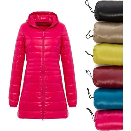 VogueAngel 7XL Ladies Long Warm Coat With Portable Storage Bag Women Ultra Light Down Jacket Womens Overcoats Hip-Length