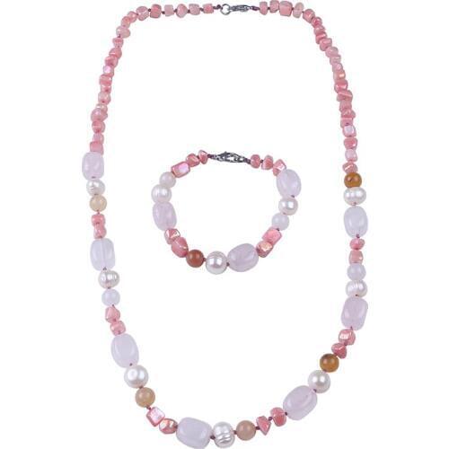 Women lady semi-precious stone necklace shell pearl bracelet choker necklace bijous stone jewelry set for women jewelry party