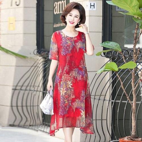 Casual Midi Dress Women Chiffon Floral Print Derss Vintage Beach Party Vestidos 2021 Summer Womens Short Sleeve Dresses Y311