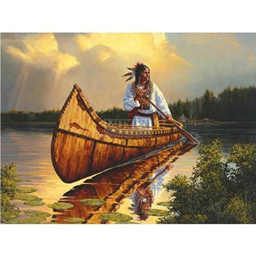 Full,square,Diamond Embroidery,canoe,Indian, 5D,DIY,Diamond Painting,Cross Stitch,3D,Diamond Mosaic,Decoration,Christmas boat