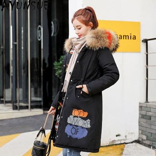 AYUNSUE Winter Jacket Women Parkas Hooded Warm Coat Thicken Jackets Woman 2021 Female Midi Long Slim Clothes Abrigo Mujer HLY98