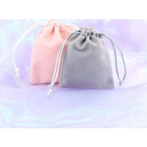 5Pcs 7x9cm champagne gray Velvet Bag Pouches Drawstring Velvet Pouches Gift Bag Jewelry Packaging Display custom logo extra cost