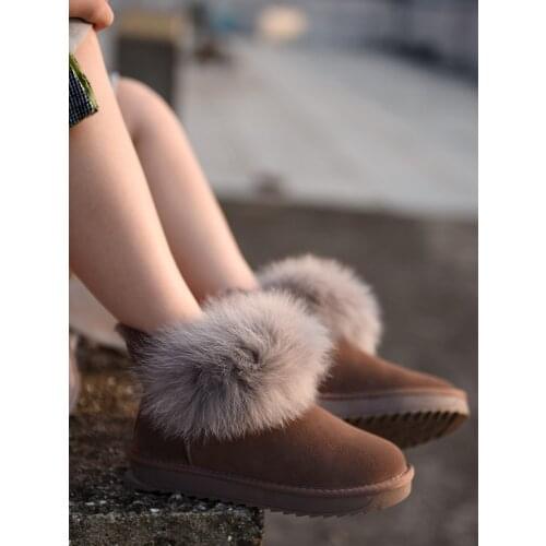 Artmu Original Snow Boots Fox Fur and Plush Ankle Boots Flat Sole Soft Slip-on Cotton Shoes Comfortable and Warm Womens Boots