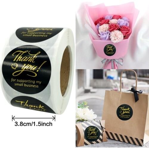 500pcs Gilled Thank You Paper Stickers 3.8cm Stationery Sticker Small Shop Gift Bag Packaging Sealing Decoration Label