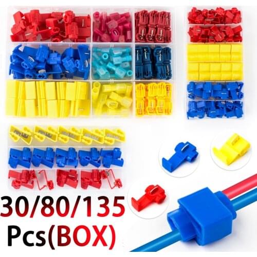 30/80/135PCS Boxed Quick Connect Clip Wire and Cable Crimp Separator Wire Connector Terminal Lip Clamp Soft Distributor