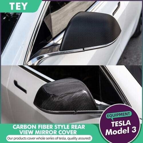 TEY 2PCS/SET Carbon Fiber car mirror cover for 2017-2020 Tesla Model3 Side Mirror Cover Cap Carbon Fiber Model Three Accessories