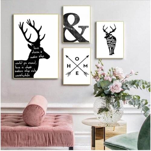 Black White Minimalist Abstract Elk Canvas Painting Nordic Scandinavian Wall Picture Prints Living Room Home Decor CH048
