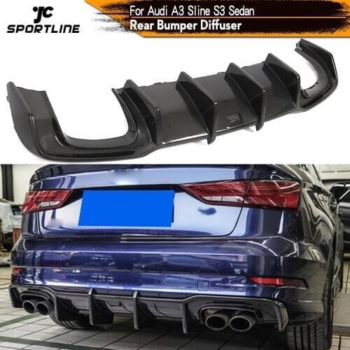 Rear Bumper Lip Spoiler Diffuser For Audi A3 Sline S3 Sedan 4 Door 2017 2018 Bumper Guard Carbon Fiber / FRP Matte Glossy Black