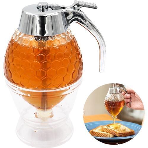 Juice Syrup Cup Bee Honey Drip Dispenser Kettle Kitchen Accessories Honey Jar Container Storage Pot Stand Holder Squeeze Bottle