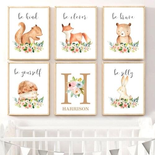DIY Full Square Diamond Diamond Painting Custom Name Poster Bear Fox Rabbit Squirrel Cross Stitch Mosaic ChildrenS Room Decor