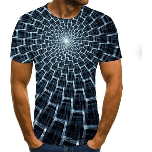 European and American style personality line art 3D digital printing men and women summer short-sleeved T-shirts