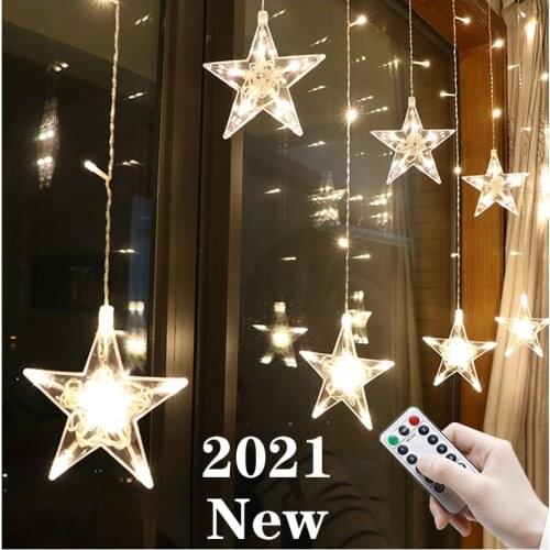 2.5M LED Star Christmas Garland Curtain Light 220V EU Fairy String light Outdoor For Party Holiday Wedding New Year 's Decor