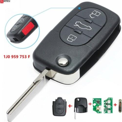 Keyecu Folding Remote Key 3+1Button 315MHz 1J0 959 753 F With ID48 Chip For Volkswagen Passat1998-2001,Beetle1998-2001,Golf Jett