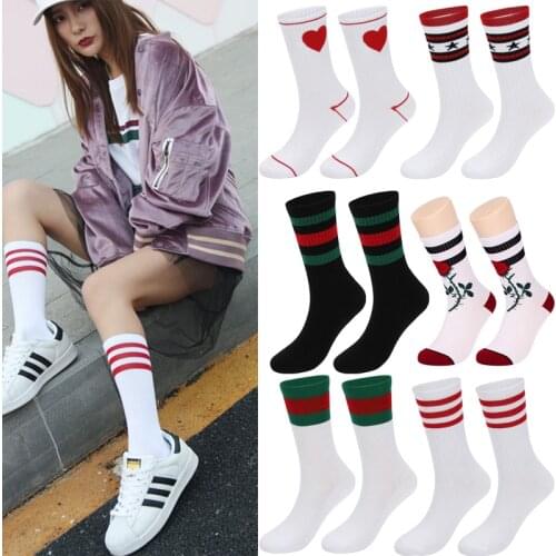 Classic Stripes Socks for Women Long Mid Calf Cotton Girls Fashion Old School Socks