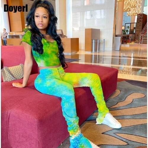 Two Piece Pants Set Women Tracksuit Summer Trendy Clothes Crop Top and Stacked Pants Matching Sets for Women 2 Piece Set Outfits