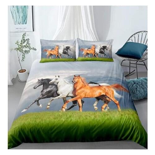 Horse Bedding Set Single Twin Full Queen King Size Animal Horses Bed Set Childrens Kid Bedroom Duvetcover Sets 3D 001