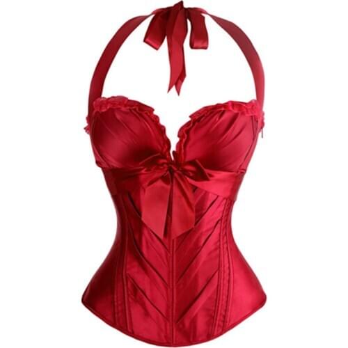Burlesque Corsets and Bustiers Sexy Cup Cprset Halter Satin Corset With Straps Plus Size Overbust Corset Vest Vintage