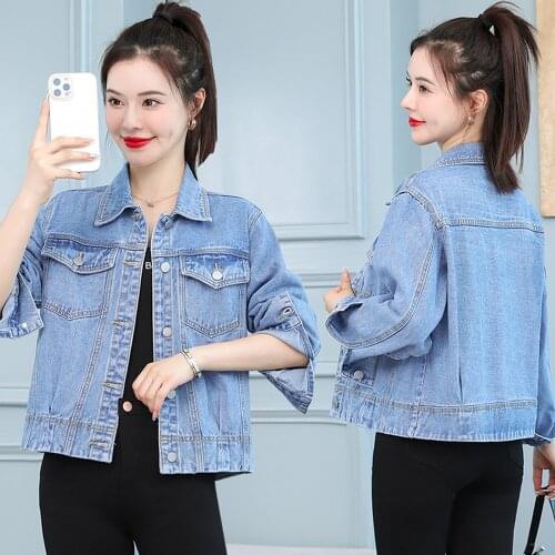 Spring Autumn New Women Coats Casual Loose Turn-Down Collar Single Button Pockets Short Style Jeans For Females Denim Outerwear