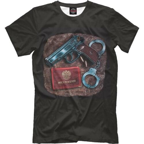 Men t-shirt Russia Army Military Polices pistol handcuffs Gun SHORT Casual O-Neck harajuku shirts