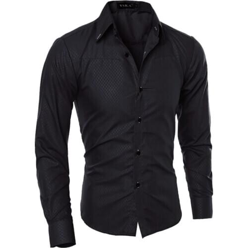 Men Fashion Business Shirt Long Sleeve Slim Royal Blue White Solid Color Autumn Clothing Hot