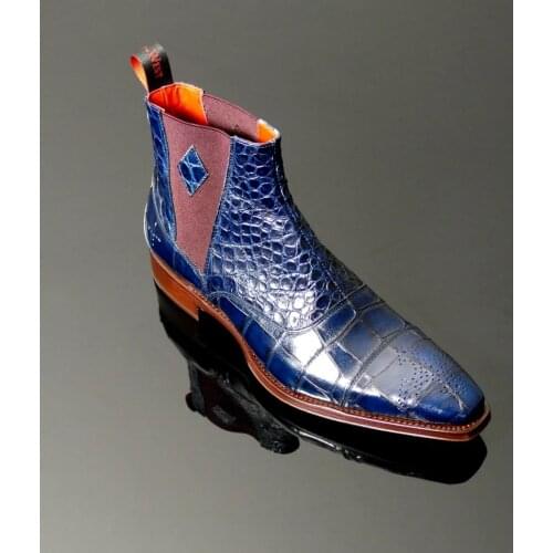 Men Fashion Luxury Pointed Toe Chelsea Boots Vintage Snake Comfortable Ankle Boots Zipper Male Casual Boot NE006