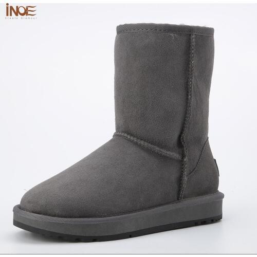 Real sheepskin leather suede man winter snow boots for men sheep fur lined winter shoes high quality brown black grey non-slip