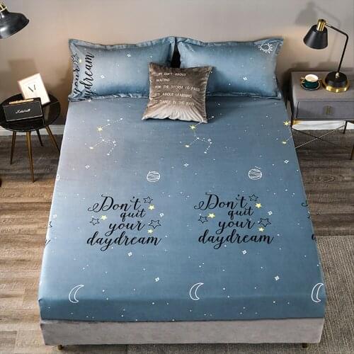Soft Comfortable Fitted Sheet Stars Moon Printed Bed Sheet with Elastic Mattress Cover Bedsheet Bedlinen Bedclothes Home Textile