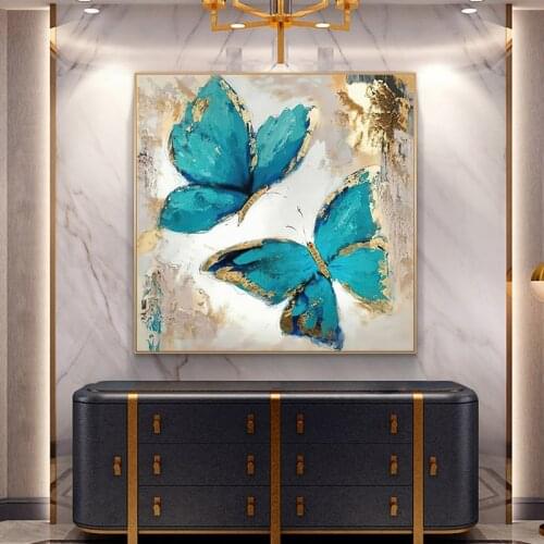 Gold Foil Blue Butterfly Abstract Canvas Paintings Insect Art Poster and Prints Cuadros Wall Pictures For Living Room Home Decor