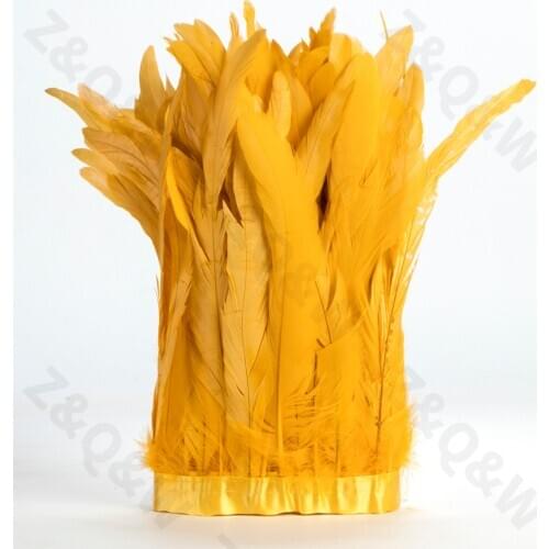 Natural 8-14 inch rooster tail dyed golden yellow to make 2m cloth edge DIY Latin shopping festival costume skirt decoration
