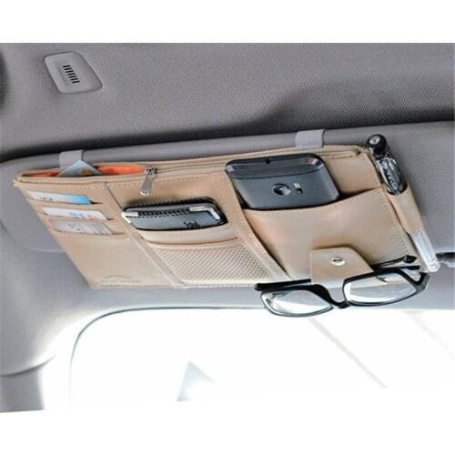 2020 New Multifunctional Leather Car Sun Visor Storage Bag Visor Cover Card License Holder Glasses Folder