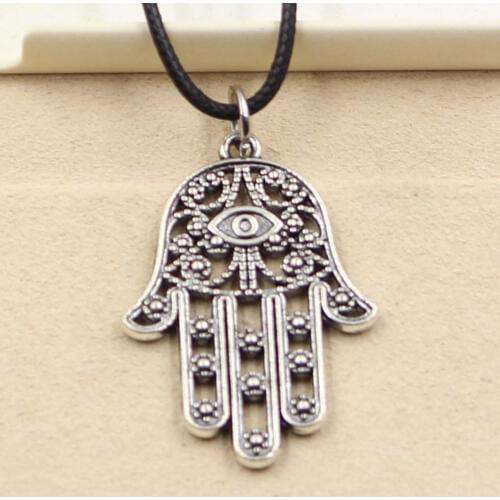 New Durable Black Faux Leather Death Eye Hamsa Palm Fatima Hand Cord Choker Charm DIY Necklace Pendant Retro Boho Tibetan