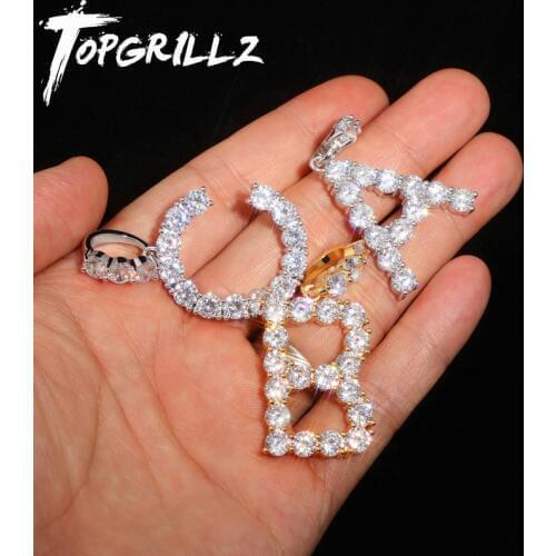 Cubic Zirconia Letters A-Z Name Pendant Necklace With 4mm Tennis Chain Men/Women Gold Silver Color Hip Hop Charm jewelry
